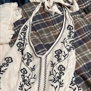 American Eagle Outfitters White Maxi jump suit with Black Embroidery